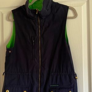 LAUREN-RL Zipper Reversible Vest Green  Navy SZ PS